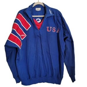 Vintage 1990's Adidas USA Olympic Training Track Top L Large Blue Long Sleeve